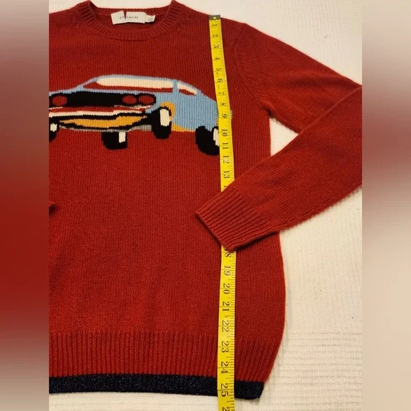 Coach 1941 Red Intarsia Sweater M 100% Cashmere Vintage Car Rare HTF NWOT NEW - Picture 14 of 16